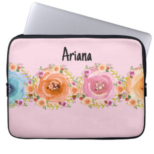 Laptop Case in Pink with Colourful Flowers