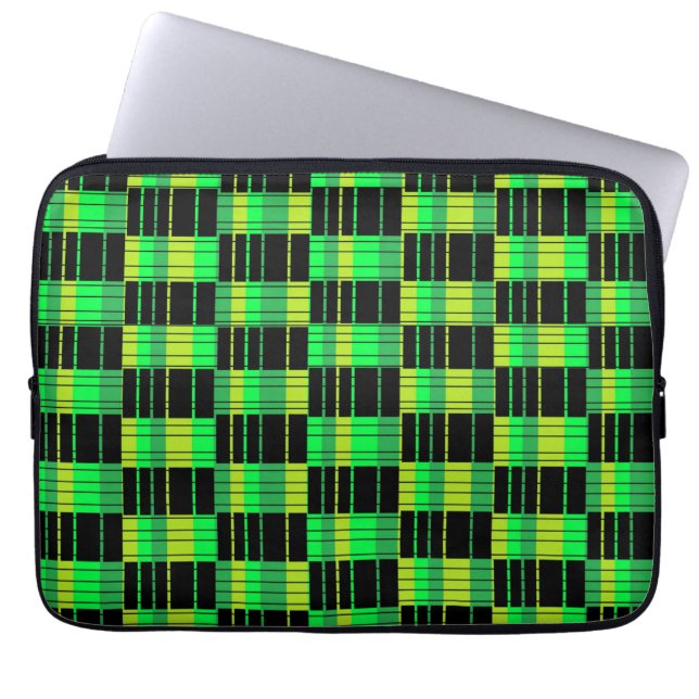 Laptop Case With Green and Black Plaid Pattern (Front)