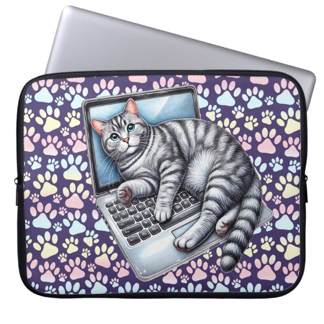 Laptop Cat Laptop Sleeve (Front)