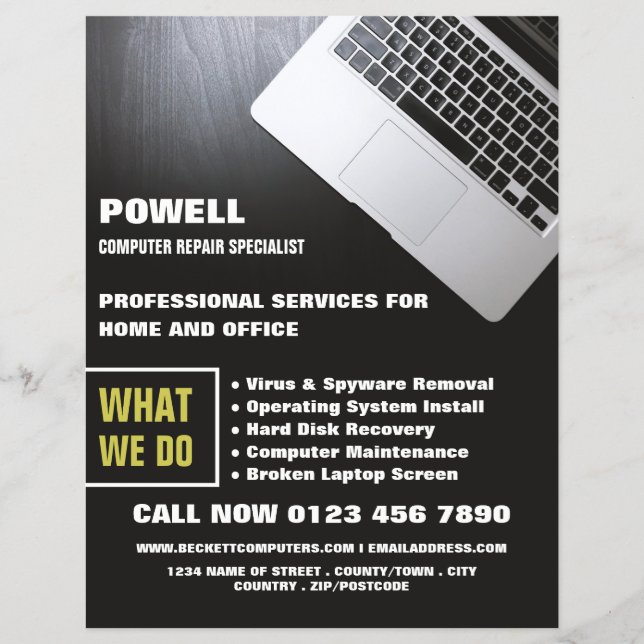 Laptop, Computer Repair Specialist Advertising Flyer (Front)