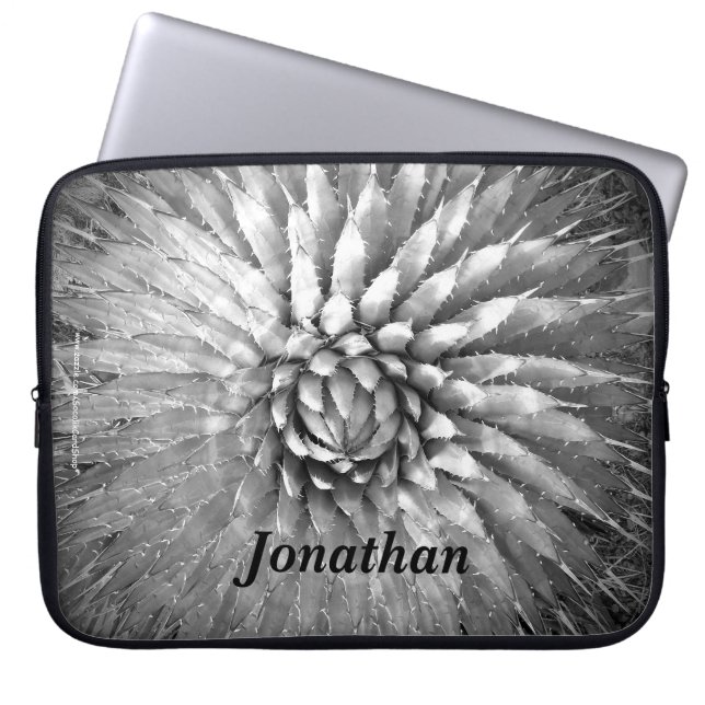 Laptop Computer Sleeve Agave Spikes Black & White (Front)