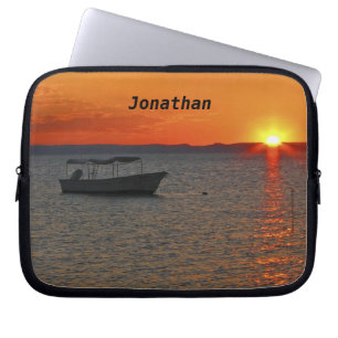 Laptop Computer Sleeve Fishing Boat at Sunset