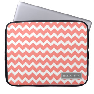 Laptop Coral Chevron Custom Name Sleeve