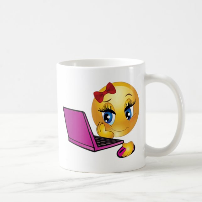 Laptop Emoji Girl Coffee Mug (Right)
