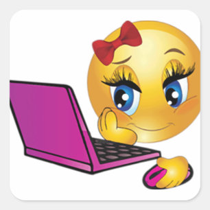 Laptop Emoji Girl Square Sticker