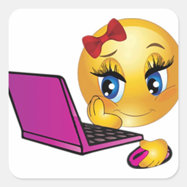 Laptop Emoji Girl Square Sticker (Front)