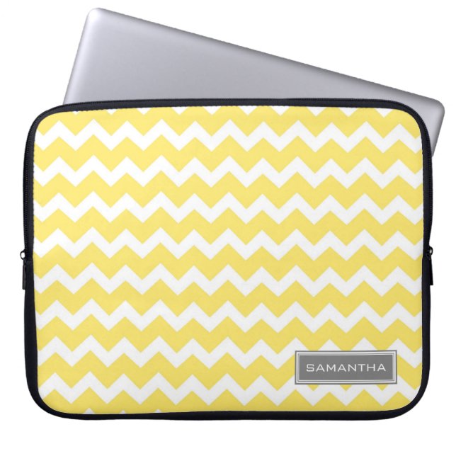 Laptop Lemon Chevron Custom Name Laptop Sleeve (Front)