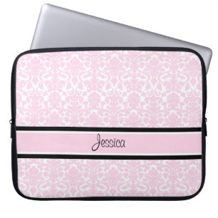 Laptop Pink Damask Custom Name Sleeve