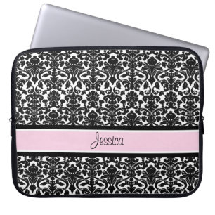 Laptop Pink Damask Custom Name Sleeve