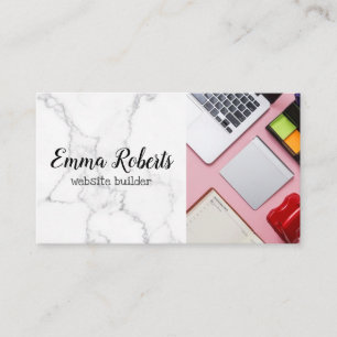 Laptop Pink Woman Office Work Website Builder Business Card