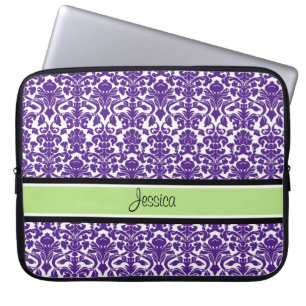 Laptop Purple Damask Custom Name Laptop Sleeve