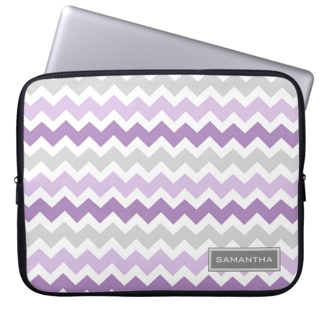 Laptop Purple Ombre Chevron Custom Name Laptop Sleeve (Front)