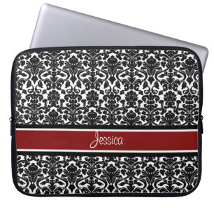 Laptop Red Damask Custom Name Laptop Sleeve