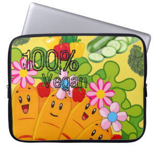 Laptop Sleeve Carrots Peas, 100% Vegan