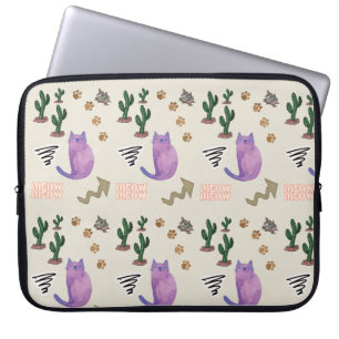 Laptop Sleeve Cat Fish Cactus Meow Paws