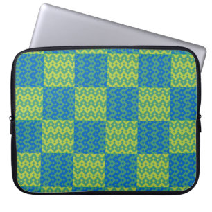 Laptop Sleeve, Emerald Green and Blue Patchwork Sleeve