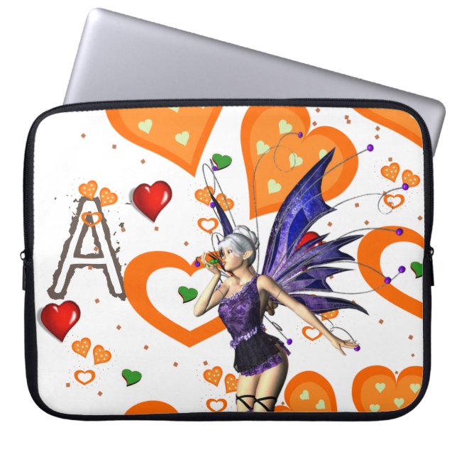 Laptop Sleeve Fairy Orange Hearts (Front)