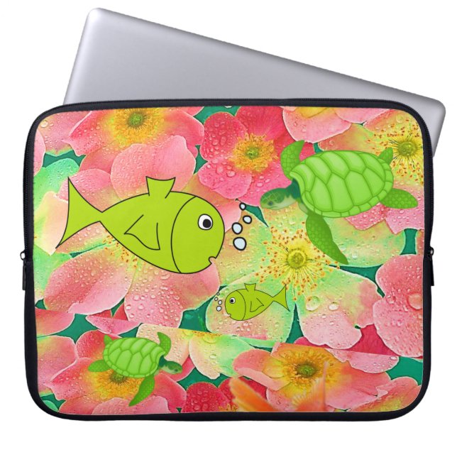 Laptop Sleeve Floral Fish Turtle (Front)