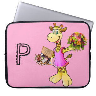 Laptop Sleeve Giraffe Floral Chocolate Pink