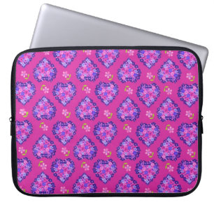Laptop Sleeve,  Hearts and Flowers on Magenta Sleeve