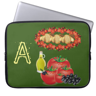 Laptop Sleeve Olive Oil, Olives, Bread, Tomato