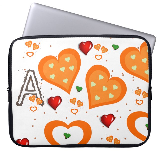 Laptop Sleeve Orange Hearts (Front)