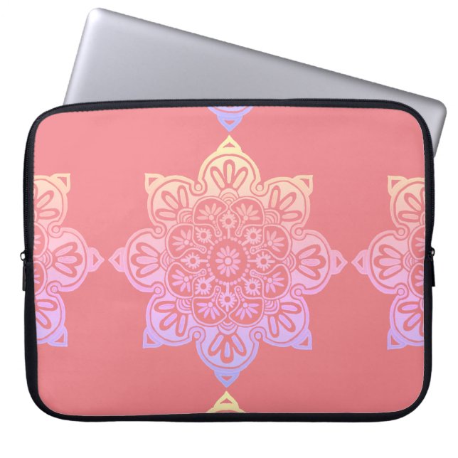  Laptop sleeve, peach with pastel medallion Laptop Sleeve (Front)