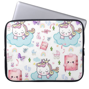 Laptop Sleeve Pink, Blue Unicorn Rainbow Cat