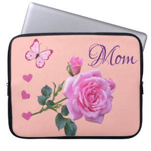 Laptop Sleeve Pink Rose Butterfly Hearts
