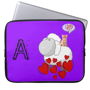 Laptop Sleeve Sheep Red Hearts Kitten