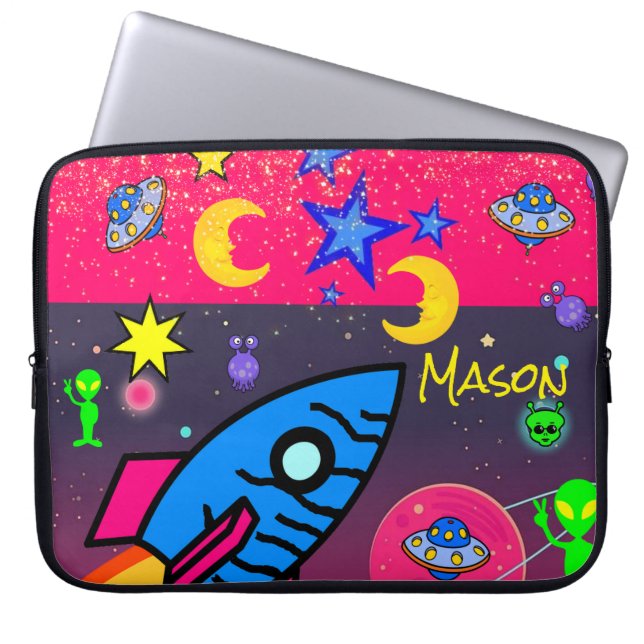 Laptop Sleeve Spaceship Aliens Astronaut (Front)