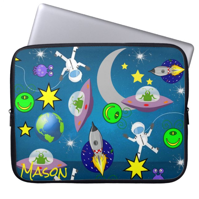 Laptop Sleeve Spaceship Aliens Astronaut (Front)
