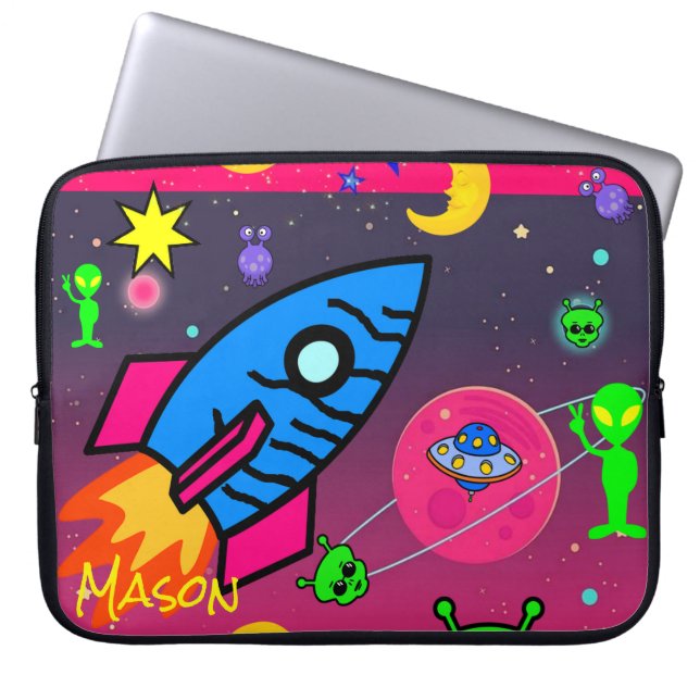 Laptop Sleeve Spaceship Aliens Astronaut (Front)