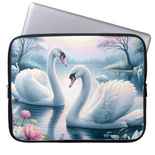 Laptop Sleeve - White Swans in Peaceful Lake