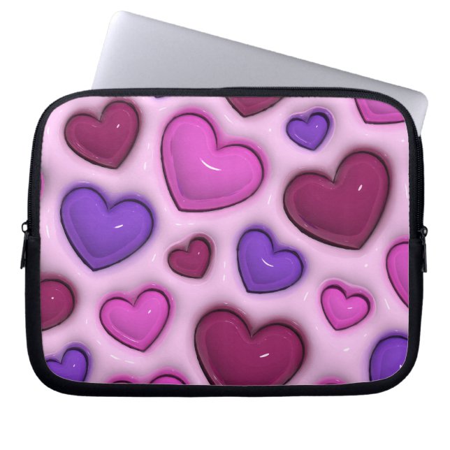 Laptop Sleeve With 3D Glossy Hearts (Front)
