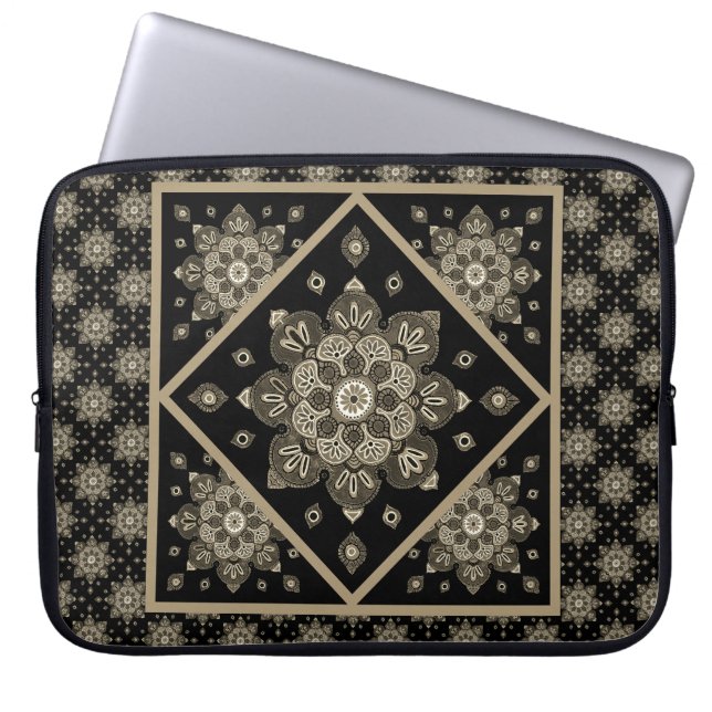 Laptop Sleeve with Black and Sepia Medallions (Front)