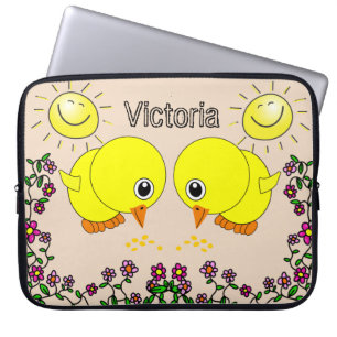 Laptop Sleeve Yellow Chicks Sun Floral