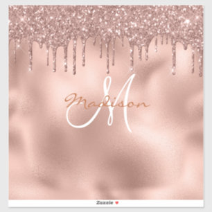 Laptop Sticker Rose Gold Monogram Glitter
