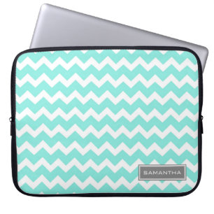 Laptop Teal Chevron Custom Name Laptop Sleeve