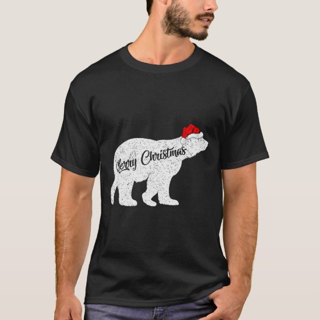 Lar Bear Animal Lover Xmas Santa Hat Lar Bear Chri T-Shirt (Front)