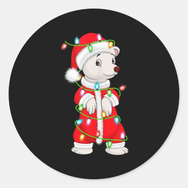 Lar Bear Christmas Lights Santa Costume Cute Anima Classic Round Sticker (Front)