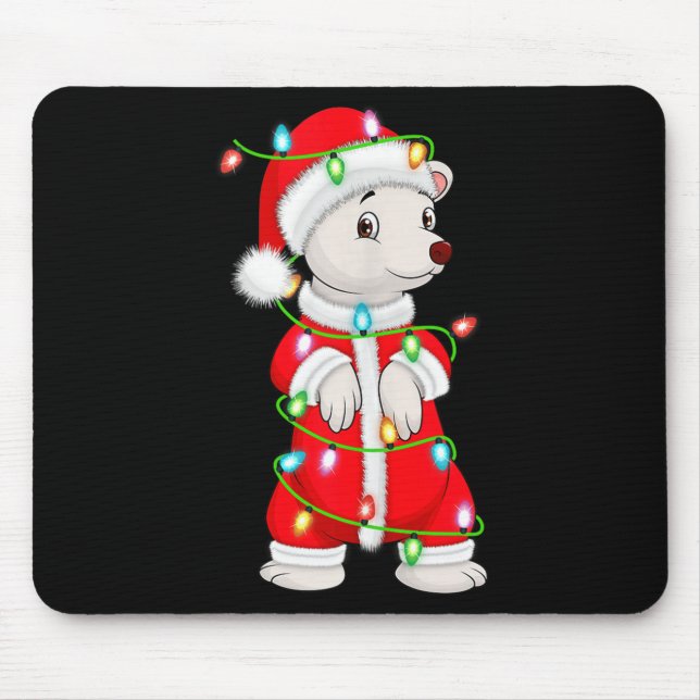Lar Bear Christmas Lights Santa Costume Cute Anima Mouse Mat (Front)