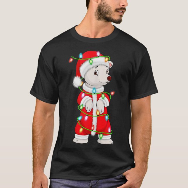 Lar Bear Christmas Lights Santa Costume Cute Anima T-Shirt (Front)