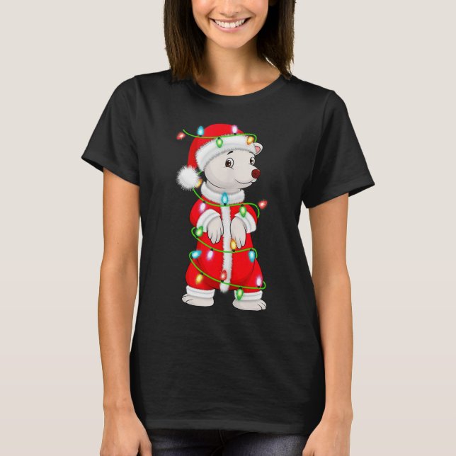 Lar Bear Christmas Lights Santa Costume Cute Anima T-Shirt (Front)