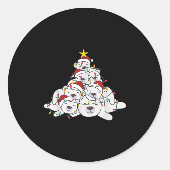 Lar Bear Christmas Tree Funny Animal Christmas Lar Classic Round Sticker (Front)