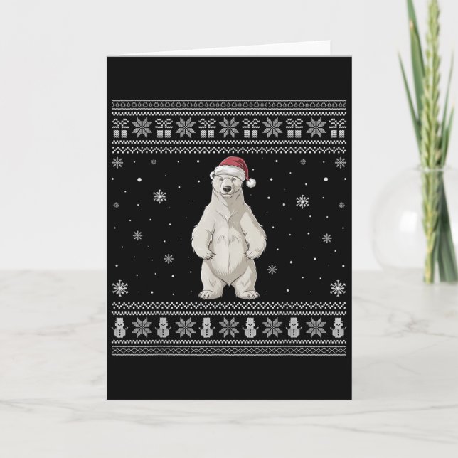 Lar Bear Lovers Men Women Santa Ugly Xmas Sweater  Card (Front)