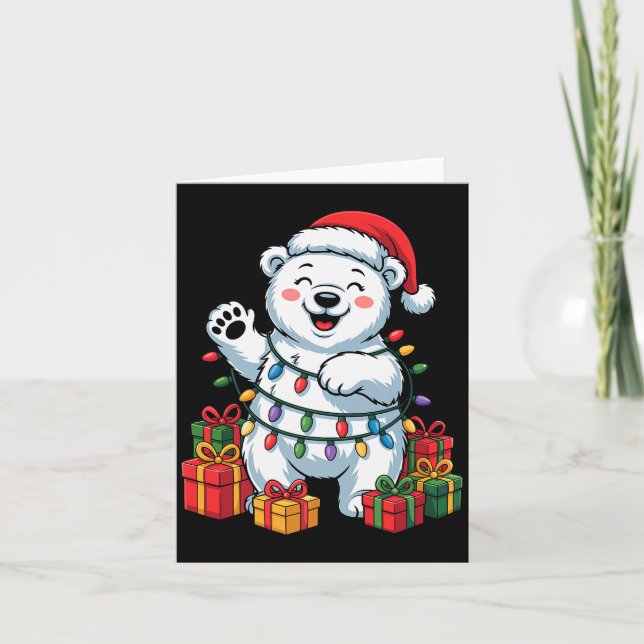 Lar Bear Santa Hat Animals Lovers Ugly Christmas P Card (Front)