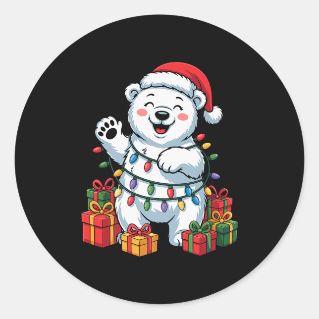 Lar Bear Santa Hat Animals Lovers Ugly Christmas P Classic Round Sticker (Front)