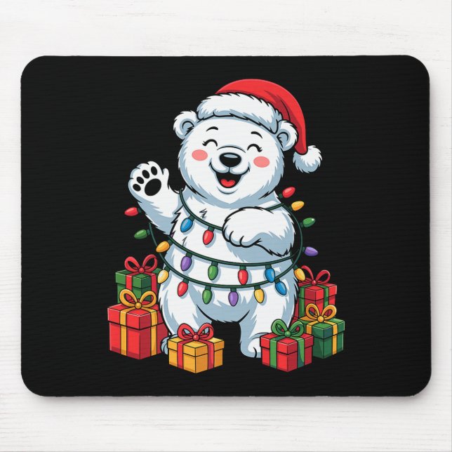 Lar Bear Santa Hat Animals Lovers Ugly Christmas P Mouse Mat (Front)