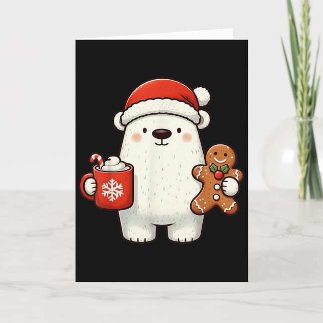 Lar Bear Santa Hat Christmas Holiday Xmas Coffee C Card (Front)